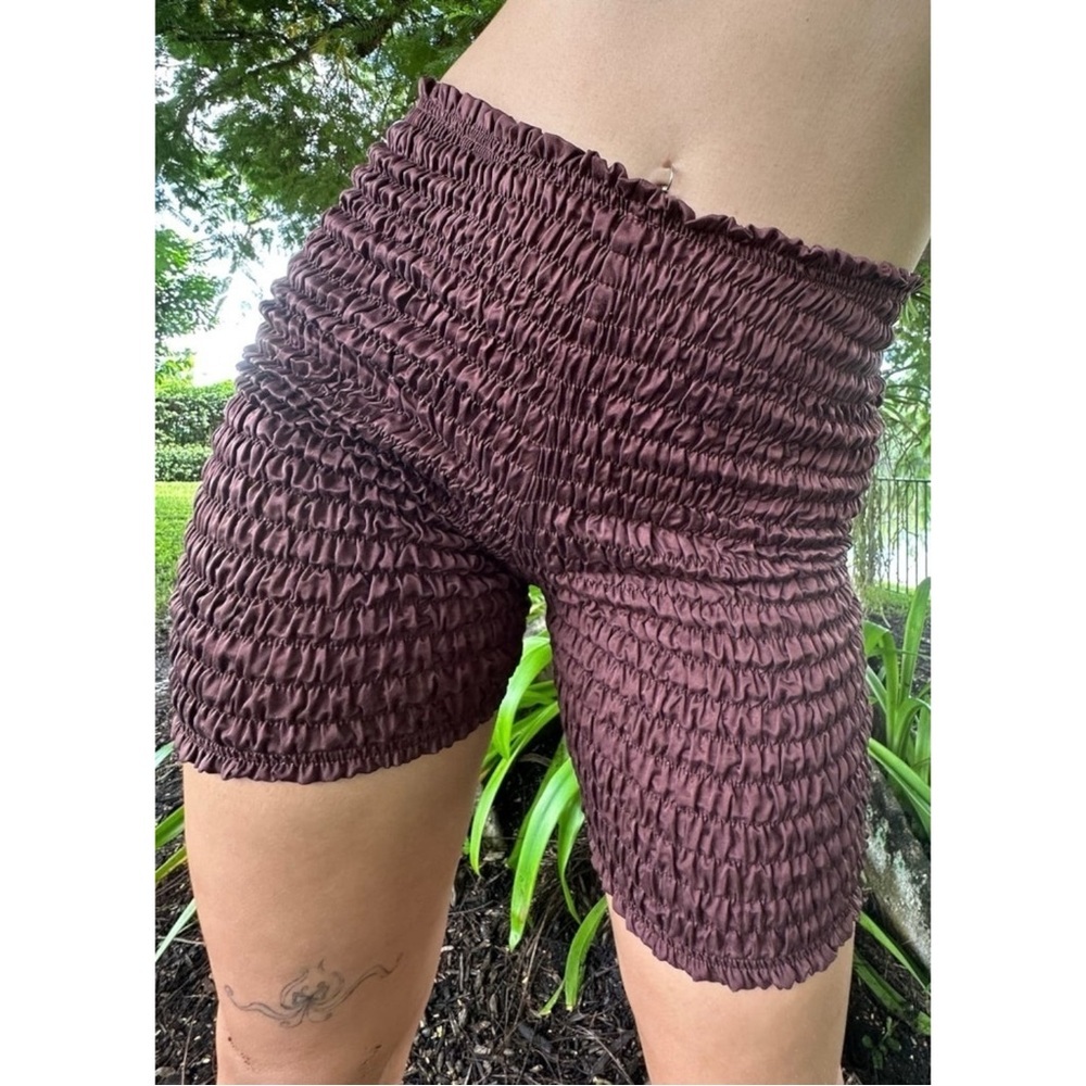 Mershy Size XL/XXL Ruched Magic Short Cacao Brown Vegan Lux Silk Figure-Hugging
